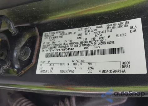 2015 Ford F-150 Xlt z USA, uszkodzony, nr VIN 1FTEW1EP5FKF04542